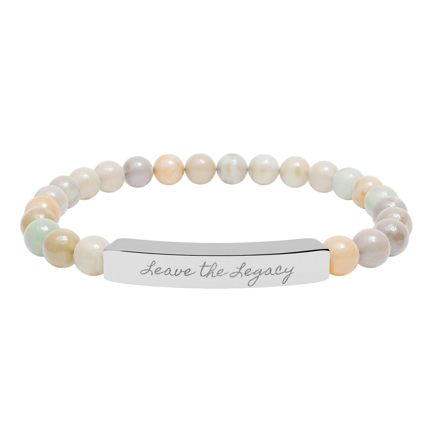 Engraved Natural Stone Stretch Bar Bracelet – 'Leave the Legacy' Inspirational Beaded Bracelet