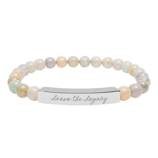 Engraved Natural Stone Stretch Bar Bracelet – 'Leave the Legacy' Inspirational Beaded Bracelet