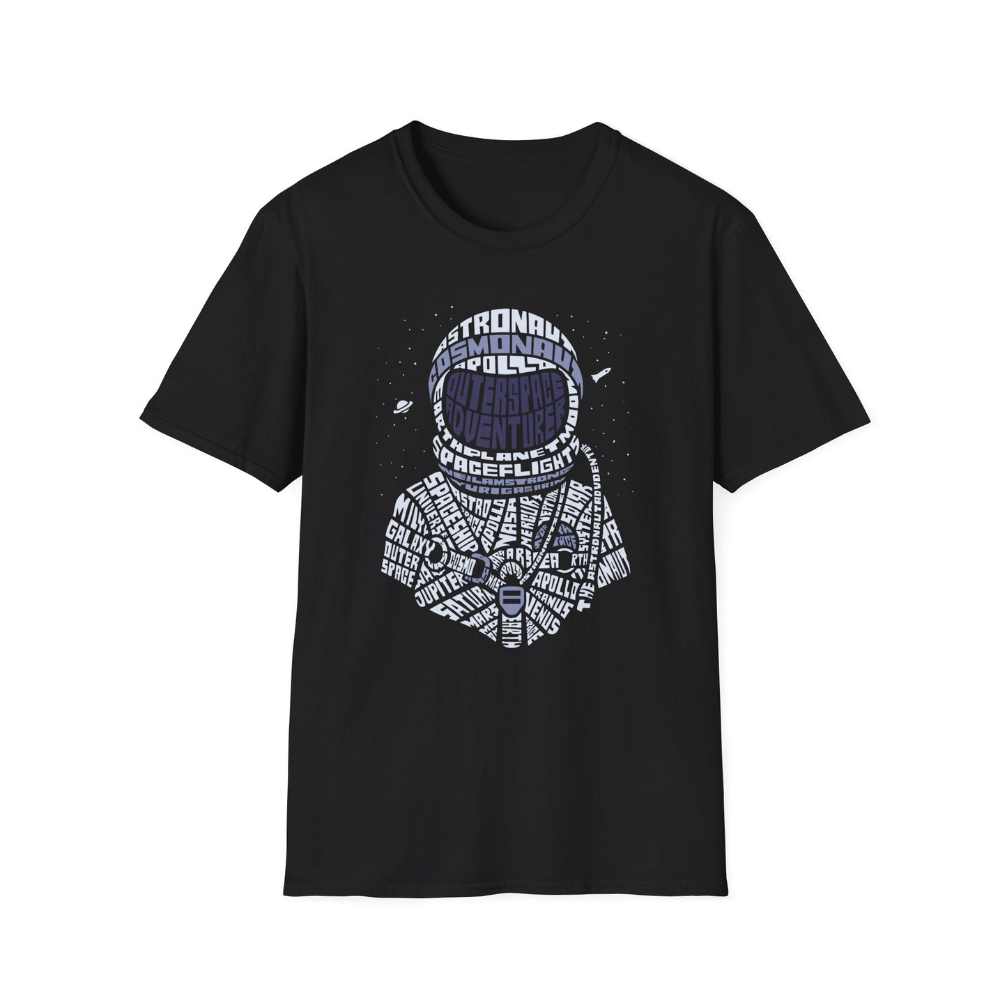Astronaut Typography T-Shirt — Retro Space Explorer Word Art Tee