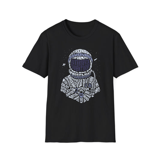 Astronaut Typography T-Shirt — Retro Space Explorer Word Art Tee