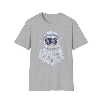 Astronaut Typography T-Shirt — Retro Space Explorer Word Art Tee