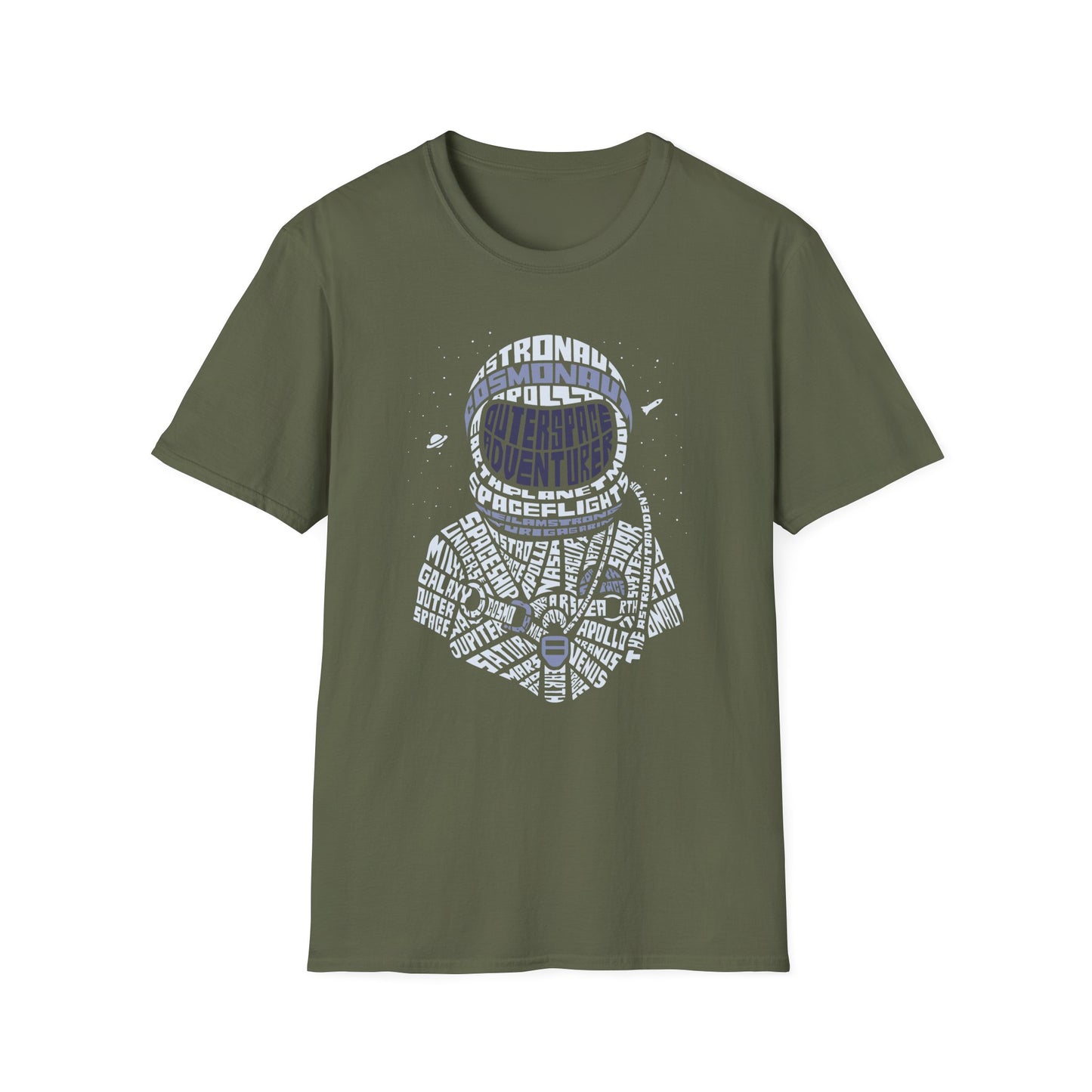 Astronaut Typography T-Shirt — Retro Space Explorer Word Art Tee