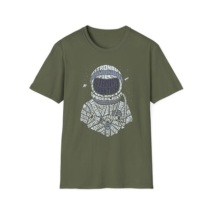 Astronaut Typography T-Shirt — Retro Space Explorer Word Art Tee