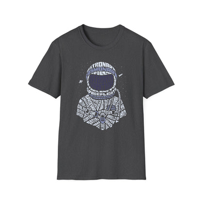 Astronaut Typography T-Shirt — Retro Space Explorer Word Art Tee