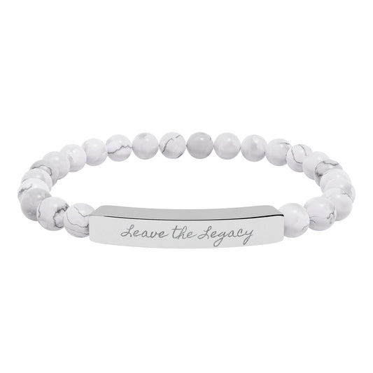 Engraved Natural Stone Stretch Bar Bracelet – 'Leave the Legacy' Inspirational Beaded Bracelet