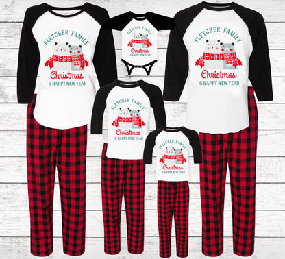 Xmas PJs Set Bear Family (Custom Last Name) Long Sleeve Raglan with Pants