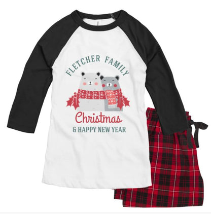 Xmas PJs Set Bear Family (Custom Last Name) Long Sleeve Raglan with Pants